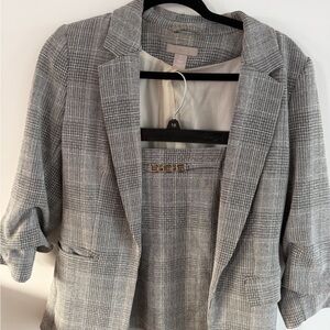 H&M Women's Gray Plaid Tailored Blazer and Skirt